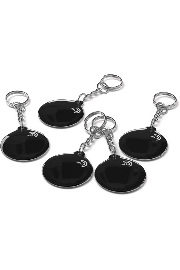 5pcs NFC Keyfobs Tags Black NTAG213 NFC Keychain Rewritable NFC Cards 137 Bytes Memory Compatible with All NFC-Enabled Smartphones & Device