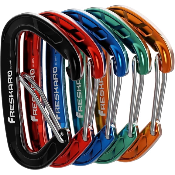 5pcs Nano Carabiner Clips, 8kN 1798lbs, Small Sturdy, Reliable Time-Tested Strong Spring Wiregate, Mini Size 2.37inch, Choice of 5colors