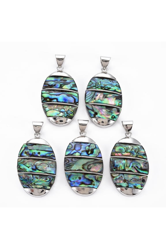 5pcs Natural Abalone Shell/Paua Shell Big Pendants with Platinum Brass Findings Oval Colorful 44x26x6mm Hole: 6x8mm