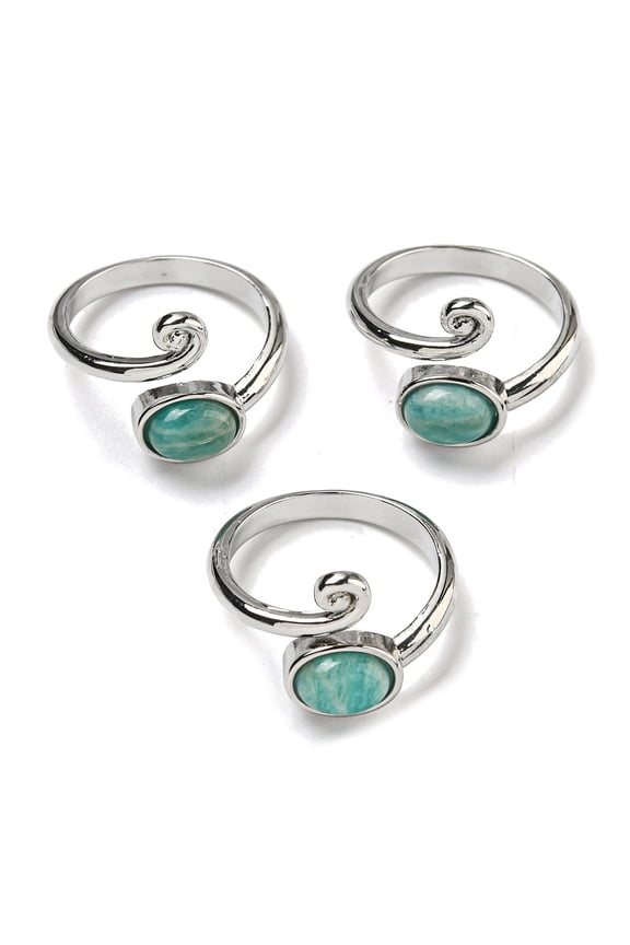 5pcs Natural Amazonite Adjustable Rings with Platinum Brass Findings Long-Lasting Plated Jewely for Women Oval Size 8(18.1mm)