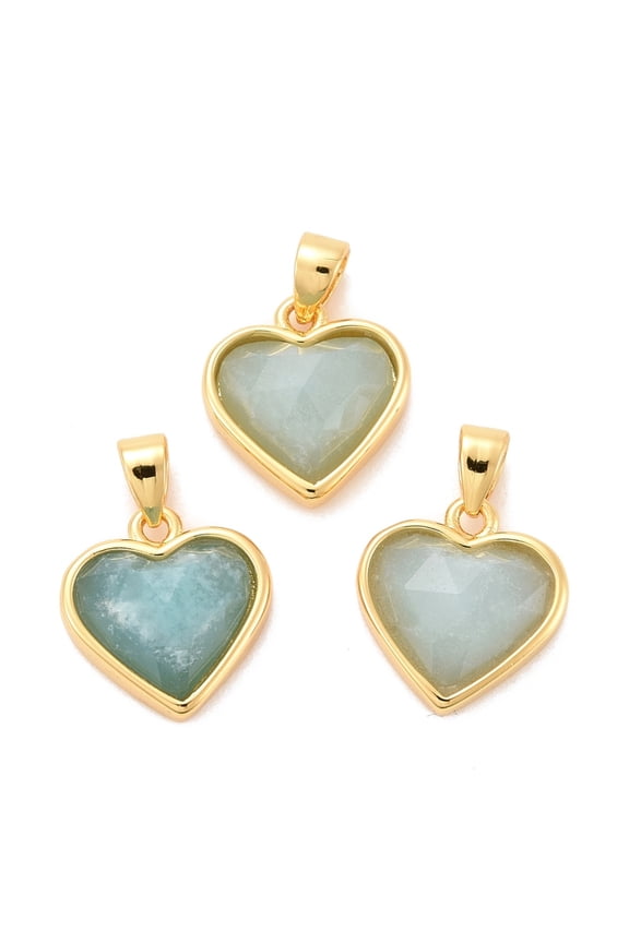 5pcs Natural Amazonite Charms with Real 18K golden Plated Brass Findings Long-Lasting Plated Lead Free & Cadmium Free Heart 12x11.5x5mm Hole: 4x3mm