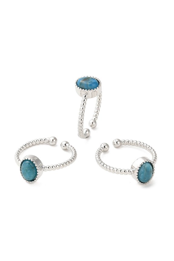 5pcs Natural Apatite Open Cuff Ring with Brass Findings Oval 2mm Inner Diameter: 18~18.7mm