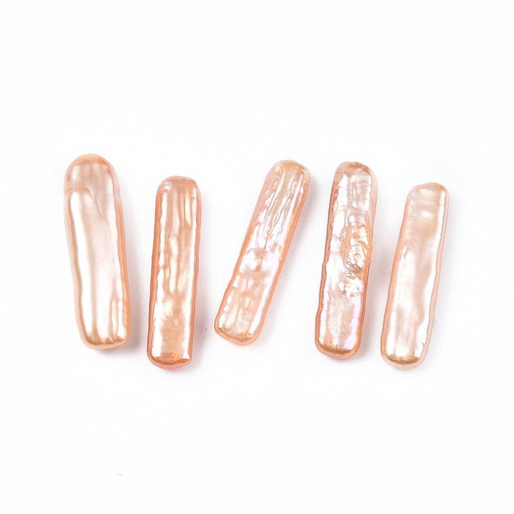 5pcs Natural Baroque Keshi Pearl Beads Freshwater Pearl Beads No Hole Rectangle Bisque 23~24x5~7x3.5~5mm