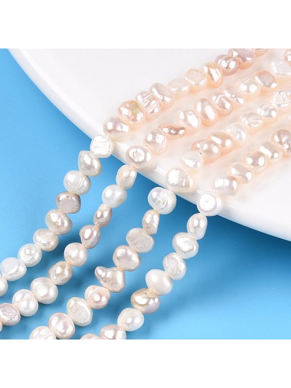 5pcs Natural Cultured Freshwater Pearl Beads Strands Baroque Keshi Pearl Beads Two Sides Polished Creamy White 4~5x4.5~6.5x2.5~4mm Hole: 0.5mm about 37~39pcs/strand 6.69~6.89 inch(17~17.5cm)