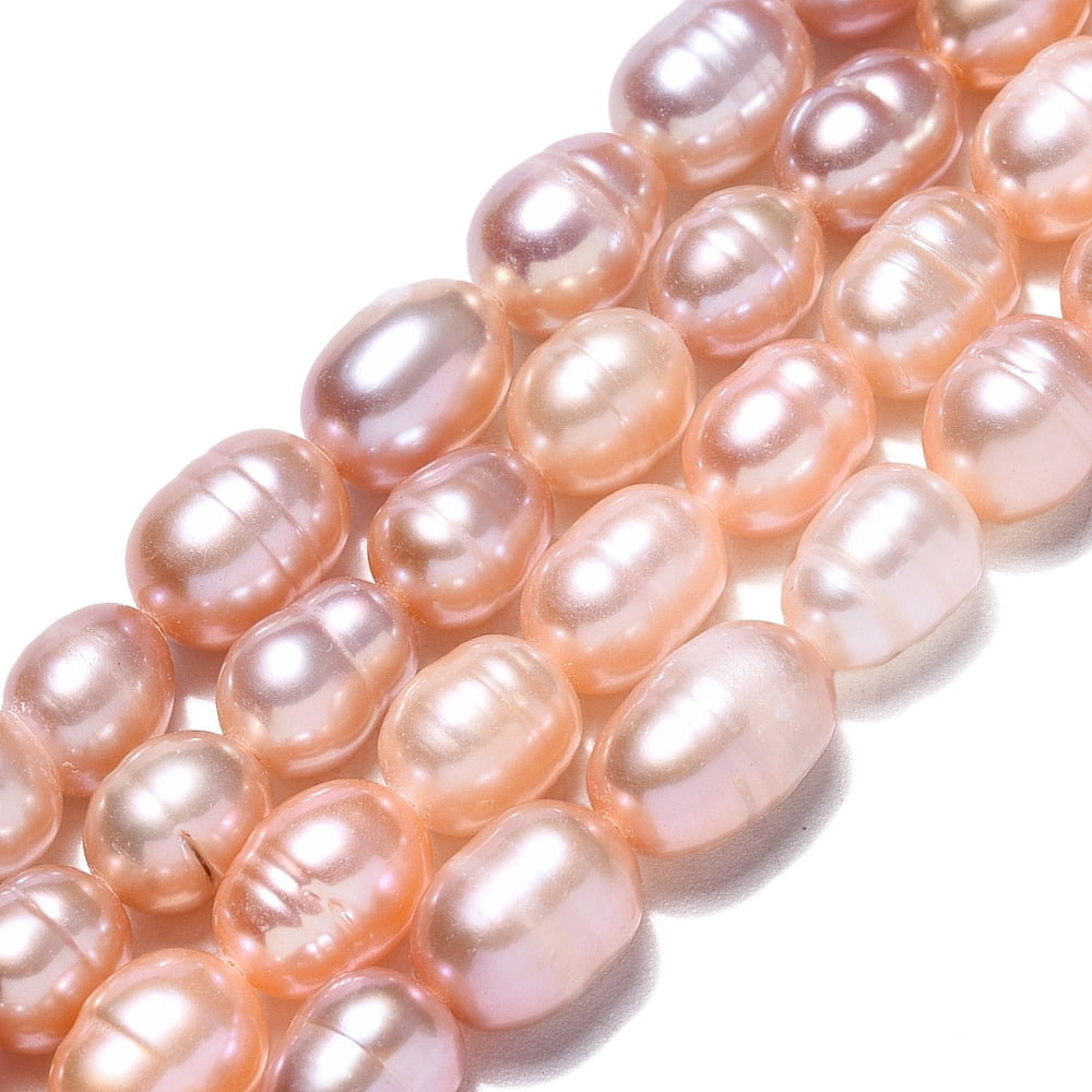 5pcs Natural Cultured Freshwater Pearl Beads Strands Rice Light Salmon 6.5~12.5x6~7mm Hole: 0.7mm about 42~43pcs/strand 13.98 inch~14.37(35.5~36.5cm)