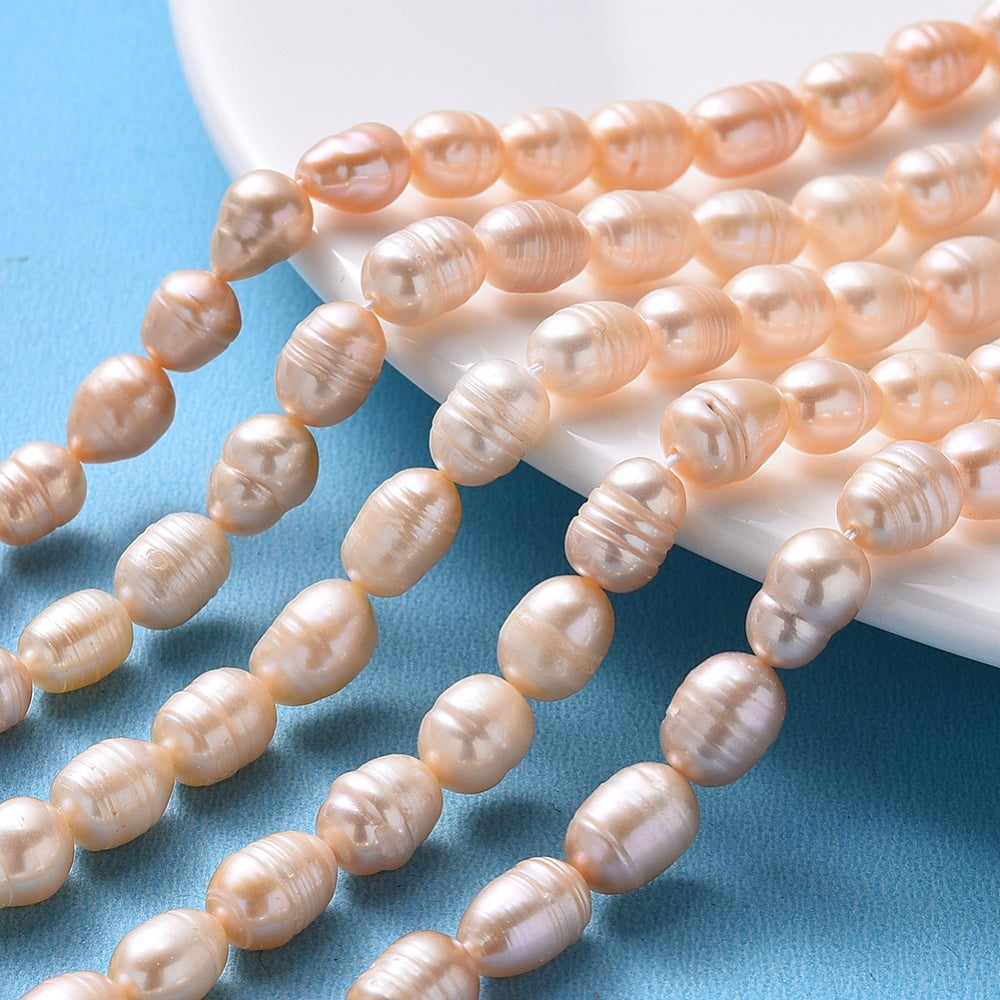5pcs Natural Cultured Freshwater Pearl Beads Strands Rice PeachPuff 7~13x7~8mm Hole: 0.8mm about 32~40pcs/strand 12.99 inch