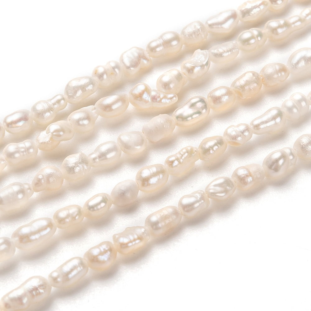 5pcs Natural Cultured Freshwater Pearl Beads Strands Rice White 5~7x3~4mm Hole: 0.6mm about 65pcs/strand 13.39 inch(34cm)