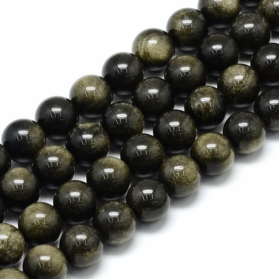 5pcs Natural Golden Sheen Obsidian Beads Strands Round 10x9.5mm Hole: 1mm about 38pcs/strand 14.5 inch