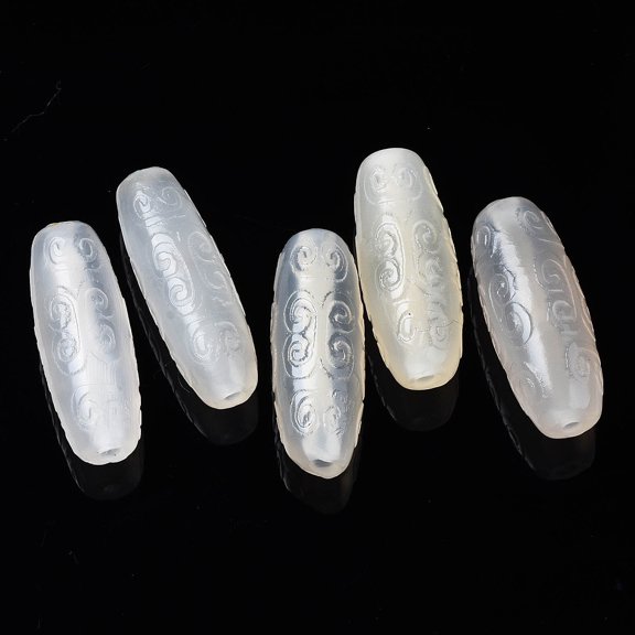 5pcs Natural Grey Agate Beads Dyed Barrel with Flower Pattern WhiteSmoke 25~35x10~15mm Hole: 1.4~3mm