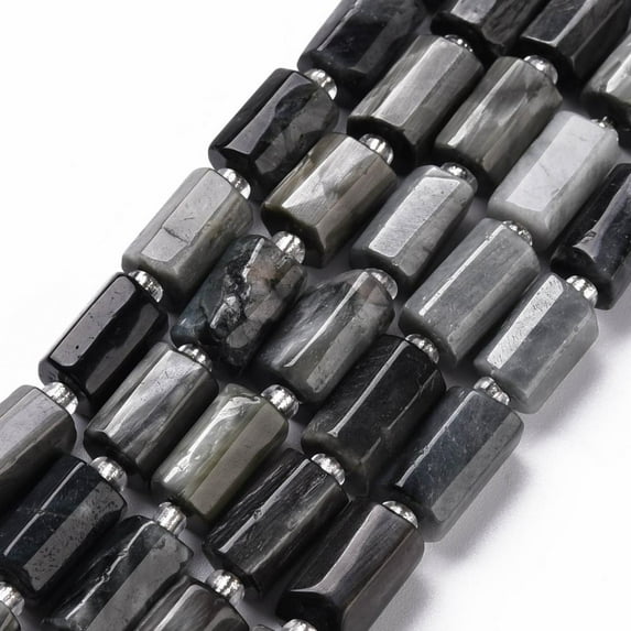 5pcs Natural Hawk's Eye Beads Strands Eagle Eye Stone Faceted Column 8~11x6~8x5~7mm Hole: 1mm about 15~17pcs/strand 7.28~7.48 inch