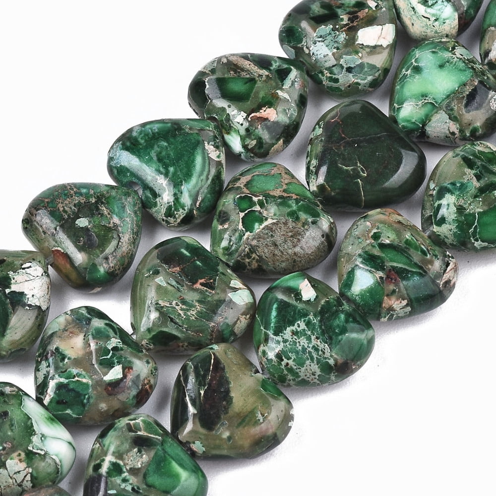 5pcs Natural Imperial Jasper Beads Strands Heart Dyed Green 9~10x10x5mm Hole: 1.2mm about 44~45pcs/strand 15.55~15.94 inch(39.5~40.5cm)