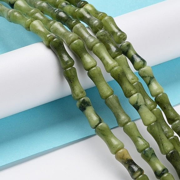 5pcs Natural Jade/Chinese Southern Jade Beads Strands Bamboo Stick 12x5mm Hole: 1.2mm about 32pcs/strand 15.08''(38.3cm)
