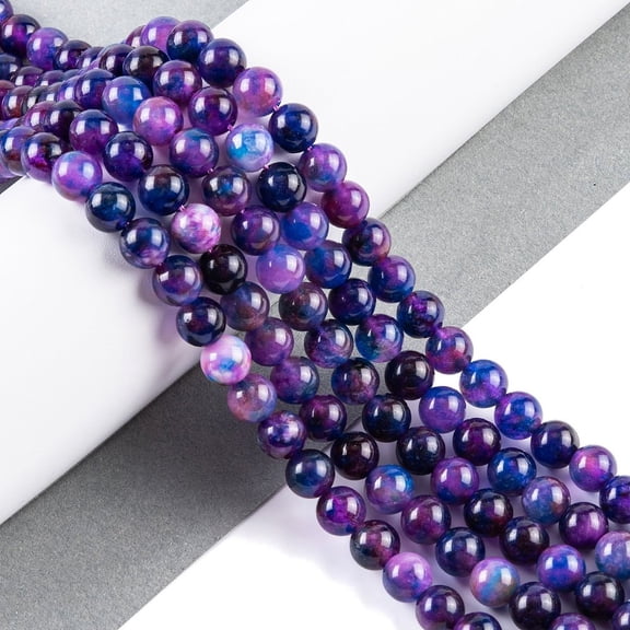 5pcs Natural Malaysia Jade Beads Strands Round Dyed Blue Violet 8mm Hole: 1mm about 48pcs/strand 15 inch