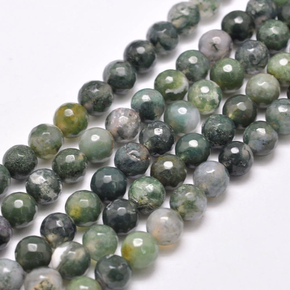 5pcs Natural Moss Agate Beads Strands Round Faceted Sea Green 8mm Hole: 1mm about 45pcs/strand 37cm