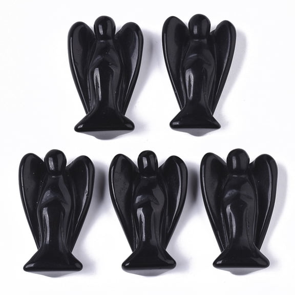 5pcs Natural Obsidian Angel Decor Healing Stones Energy Reiki Gifts for Women Men Home Display Decoration 41x26x13.5mm