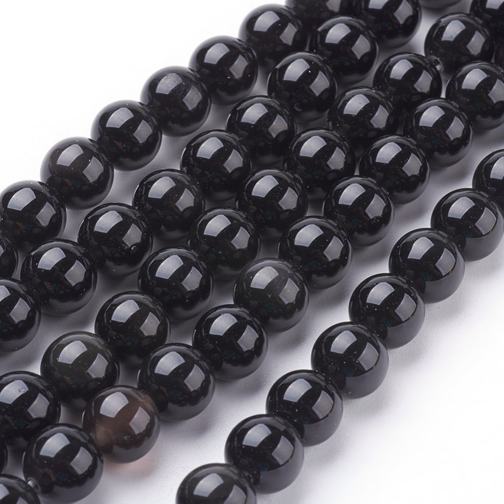 5pcs Natural Obsidian Beads Strands Round Grade AA Black And Colorful 8mm