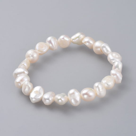 5pcs Natural Pearl Stretch Bracelets White 2-1/8 inch(5.5cm)