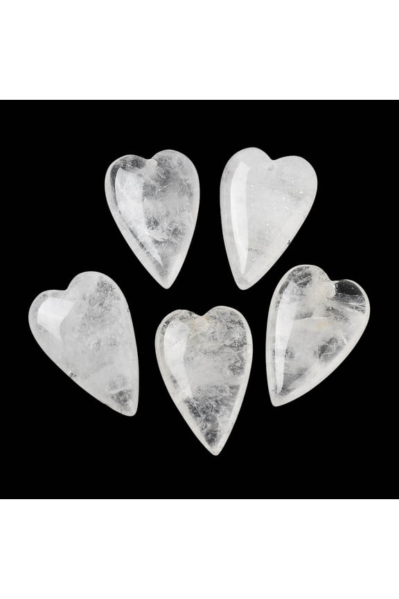 5pcs Natural Quartz Pendants Rock Pendants Love Heart Charms 38.5~39.5x25~25.5x9mm Hole: 1.8mm