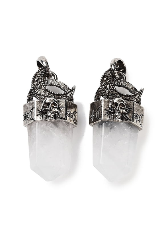 5pcs Natural Quartz Rock Faceted Pendants Rack Plating Silver Plated Alloy Moon Charms Cadmium Free Lead Free 47.5~48x21.5x13.5mm Hole: 7x6.5mm