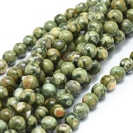 5pcs Natural Rhyolite Jasper Beads Strands Round Grade A 8mm Hole: 0.7mm about 49pcs/strand 15.75 inch(40cm)