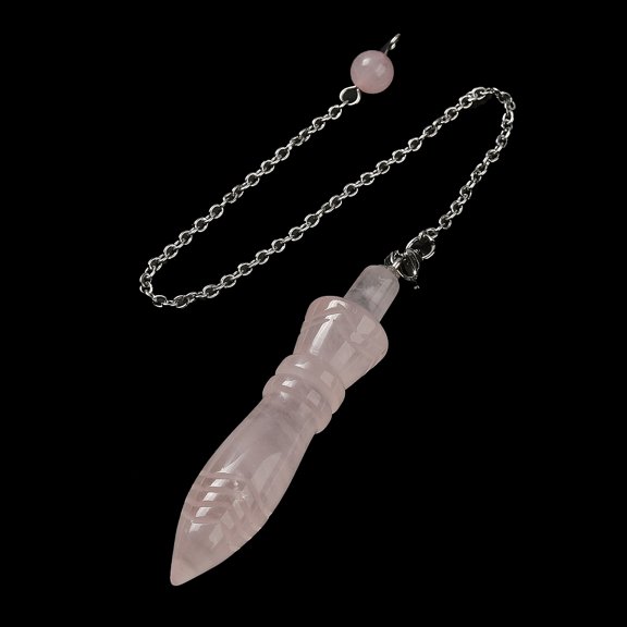 5pcs Natural Rose Quartz Pointed Dowsing Pendulums with 304 Stainless Steel Chains Charm 243mm 60x12.5mm Hole: 3mm