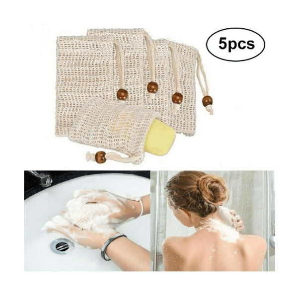5pcs Natural Safe and Durable Sisal Fiber Soap Bag Saver Pouch for Foaming and Drying The Soap Shower Bath Exfoliating