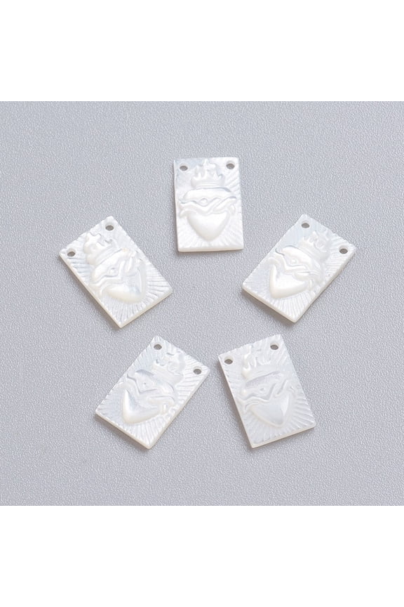 5pcs Natural White Shell Mother of Pearl Shell Charms Rectangle 11x8x2mm Hole: 0.8mm for DIY