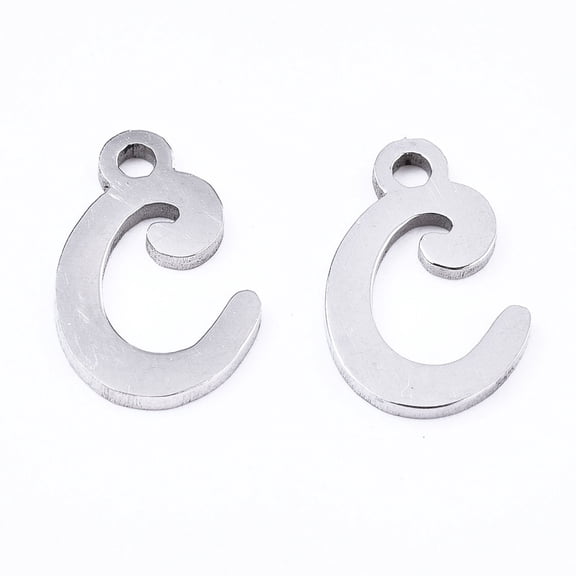 5pcs Non-Tarnish 201 Stainless Steel Laser Cut Alphabet Stainless Steel color Letter.C 12x8x1mm Hole: 1.4mm