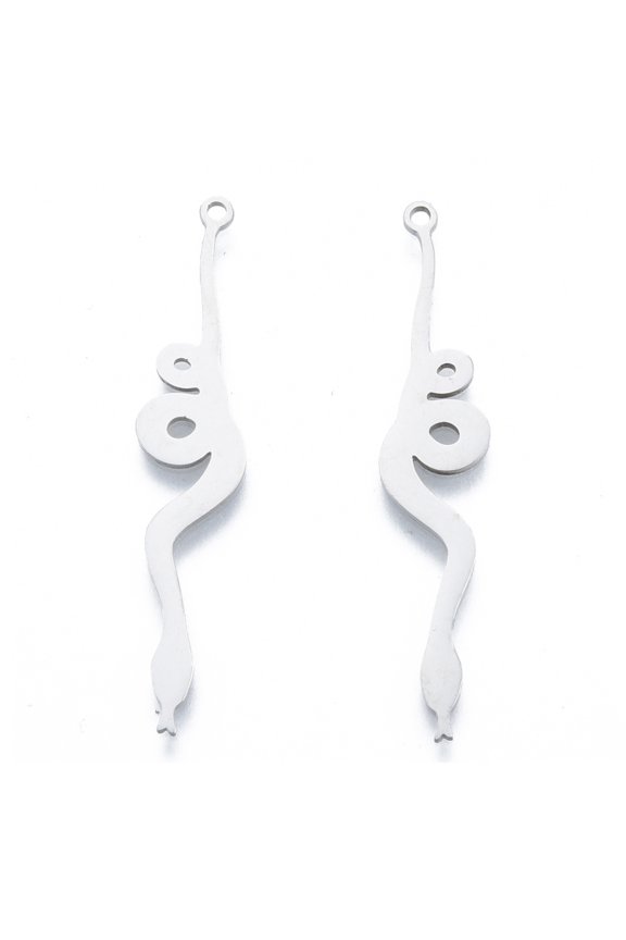 5pcs Non-Tarnish 201 Stainless Steel Pendants Snake Charm Stainless Steel color 45x9x1mm Hole: 1.6mm