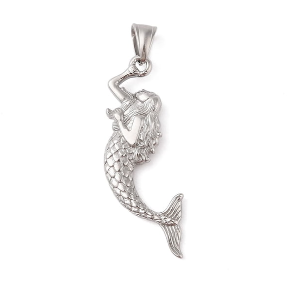 5pcs Non-Tarnish 304 Stainless Steel Big Pendants Mermaid Charm Stainless Steel color 52.5x20x6mm Hole: 7.5x5mm
