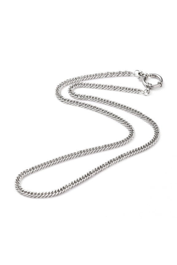 5pcs Non-Tarnish 304 Stainless Steel Cut Chunky Curb Chains Cuban Link Chains Necklaces with Spring Ring Clasps Stainless Steel color 18-1/2 inch(47cm)