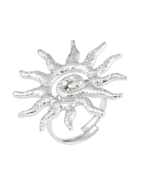 5pcs Non-Tarnish Textured Sun 304 Stainless Steel Adjustable Rings for Women Stainless Steel color Size 7 3/4(17.9mm)