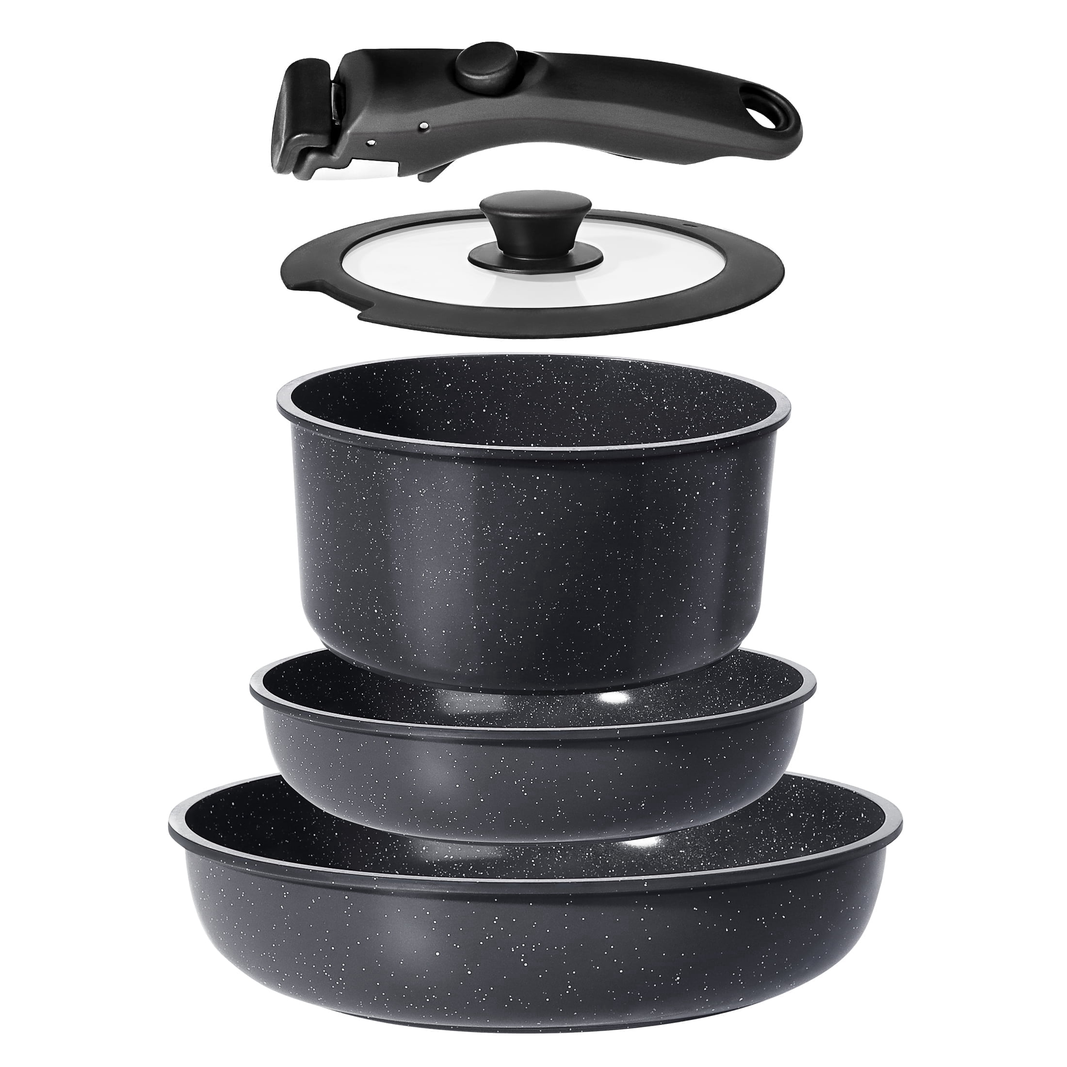 GiPP 5Pcs Ceramic Pots and Pans Set Nonstick Cookware Sets Removable Handle Kitchen,Oven Safe, Induction Ready