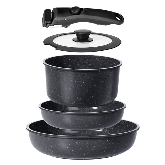 GiPP 5Pcs Ceramic Pots and Pans Set Nonstick Cookware Sets Removable Handle Kitchen,Oven Safe, Induction Ready