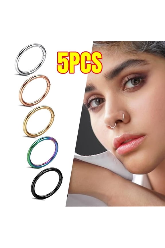 5pcs Nose Ring Hoops Septum Hinged Clicker Nose Rings 16G Cartilage Conch Helix Rook Hoop Earrings Piercing Jewelry