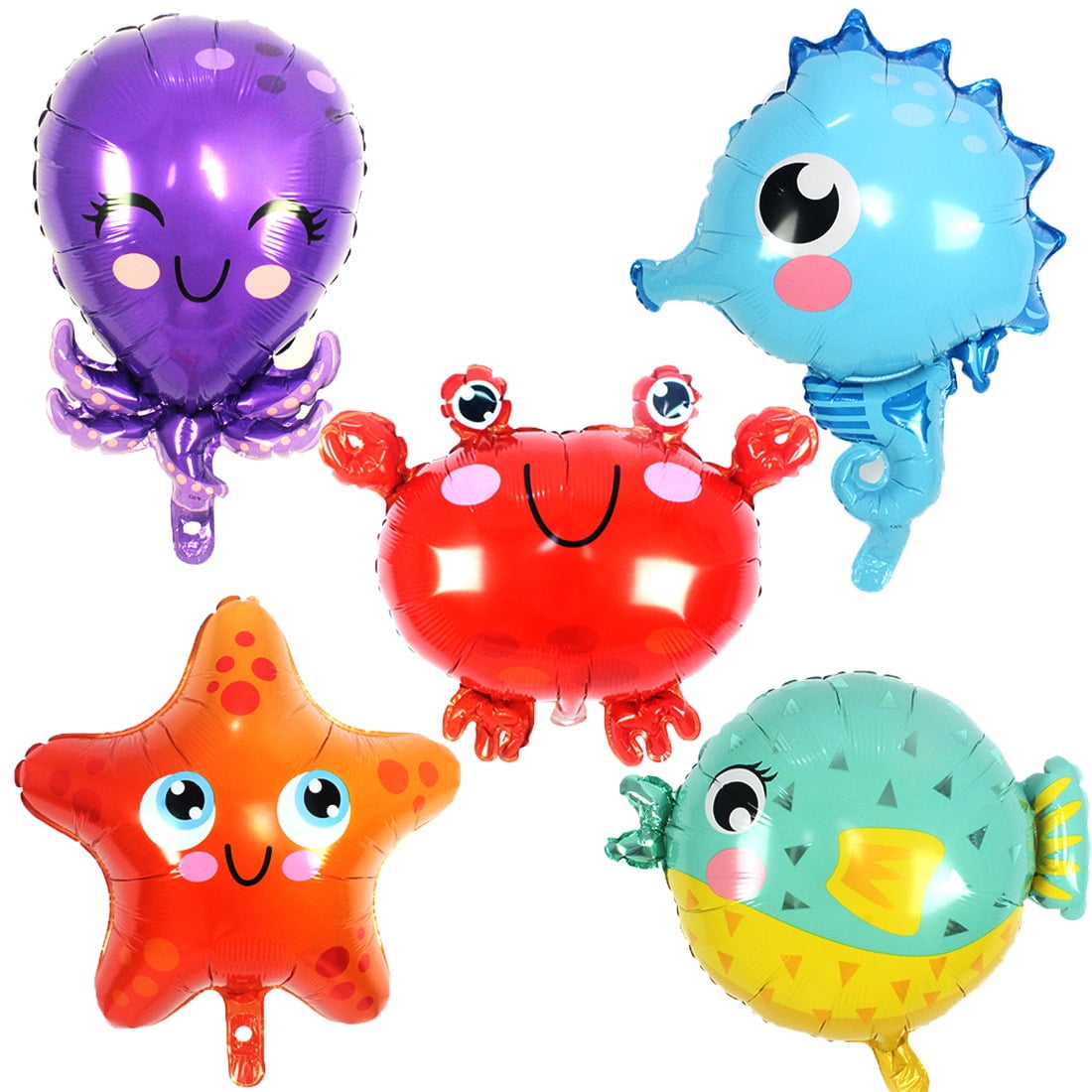 5pcs Ocean Animals Balloons Under The Sea Balloons Ocean Party Supplies  Decorations Seahorse Starfish Crab Octopus Puffer Fish Balloon for Birthday  Under The Sea, Ocean Party Decorations 