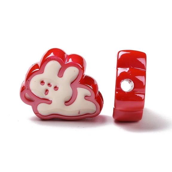 5pcs Opaque Acrylic Beads with Enamel Rabbit Red 21x25.5x9mm Hole: 3.5mm