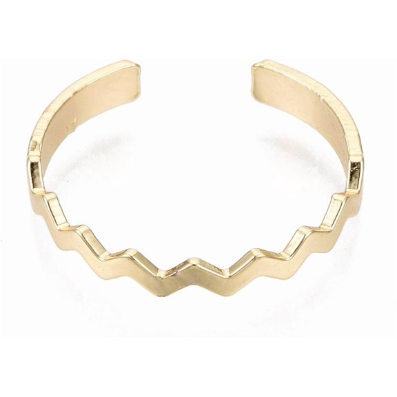 5pcs Open Wave Rings Adjustable Brass Cuff Rings Real 18K Gold Plated Jewelry US Size 7 Inner Diameter 17.5mm for Women Daily Wear and Layering