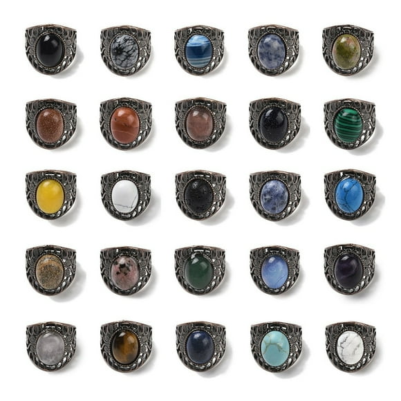 5pcs Oval Adjustable Rings Lead Free & Cadmium Free Red Copper Brass Finger Rings for Women Men 24.4mm Inner Diameter: 19.2mm