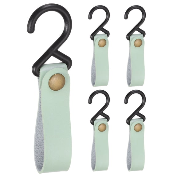 5pcs PU Leather Hooks, Leather Straps with Hooks, S-Shape Hooks for Hanging Pots Pans Utensils Green