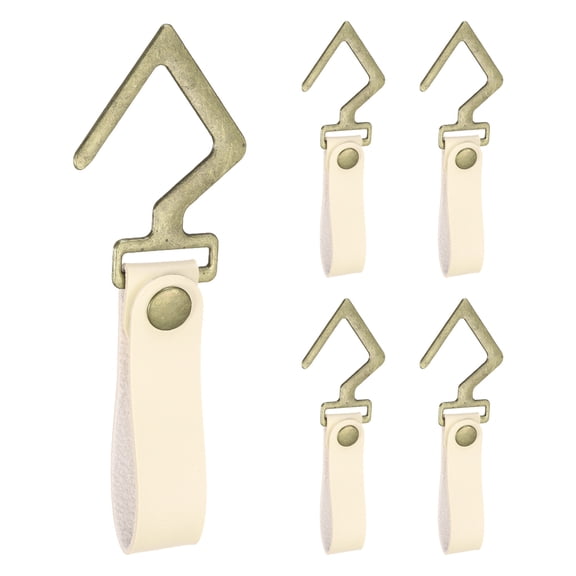 5pcs PU Leather Hooks, Leather Straps with Hooks, V-Shape Hooks for Hanging Pots Pans Utensils Beige