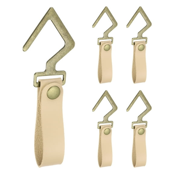 5pcs PU Leather Hooks, Leather Straps with Hooks, V-Shape Hooks for Hanging Pots Pans Utensils White