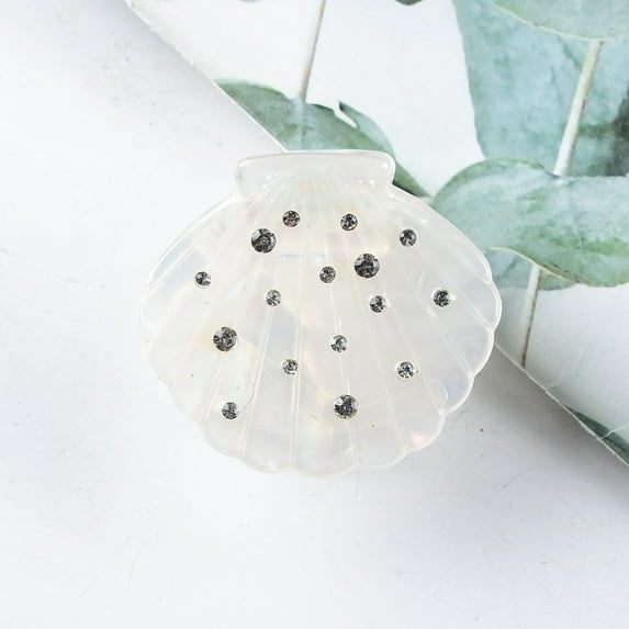 5pcs PVC Claw Hair Clips for Women with Rhinestone Shell Shape Beige 36x42x26mm