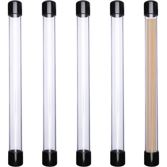 5pcs PVC Plastic & Rubber Transparent Storage Tube Plastic Tubing with Caps Rigid Bottle Container Black 31.2x2.85cm Inner Diameter: 2.1cm