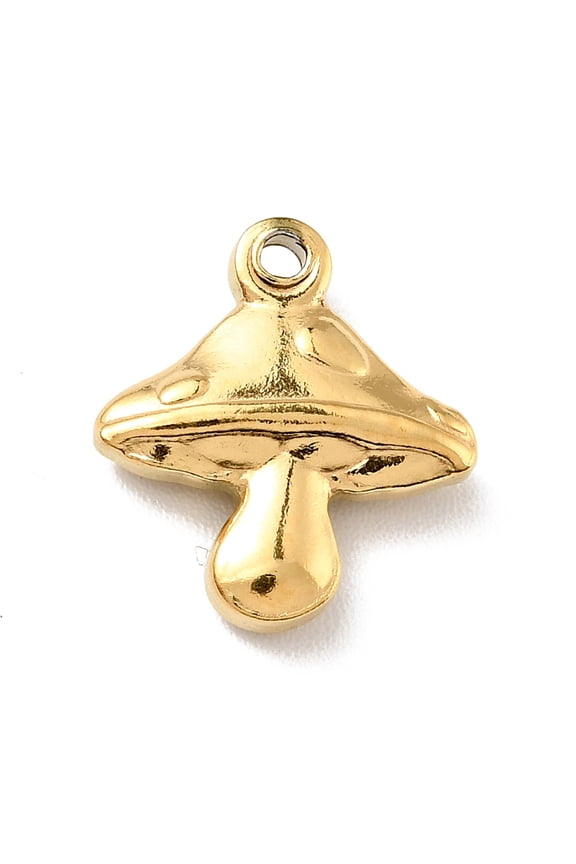5pcs PVD Vacuum Plating 201 Stainless Steel Machine Polishing Mushroom Golden 13x12x3.5mm Hole: 1.2mm