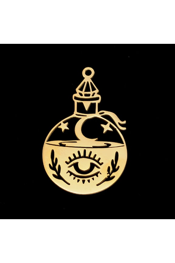 5pcs PVD Vacuum Plating 201 Stainless Steel Pendants Laser Cut Round with Eye & Golden 33x20x1mm Hole: 1.5mm