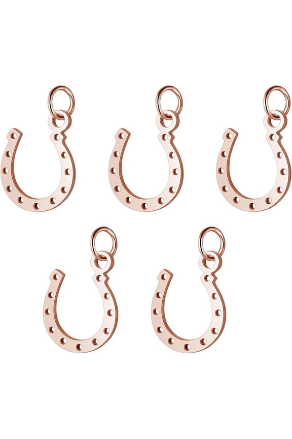5pcs PVD Vacuum Plating 304 Stainless Steel Charms Long-Lasting Plated Horseshoe Rose Gold 13x10x1mm Hole: 3mm DIY