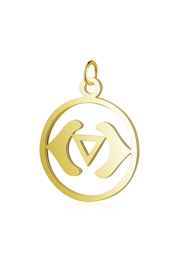 5pcs PVD Vacuum Plating 304 Stainless Steel Pendants Chakra Ajna Flat Round golden 22.5x19x1mm Hole: 3mm