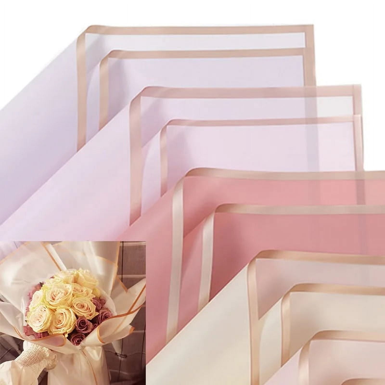 5pcs/Pack Flower Wrapping Paper Golden Border Rose Korean Style Half ...