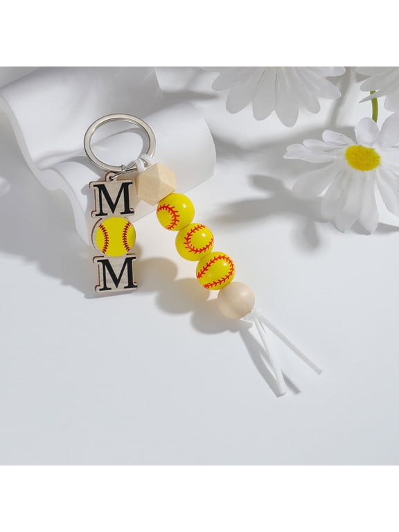 5pcs Pack Hand Made Wooden Sports Softball Pendant Keychains